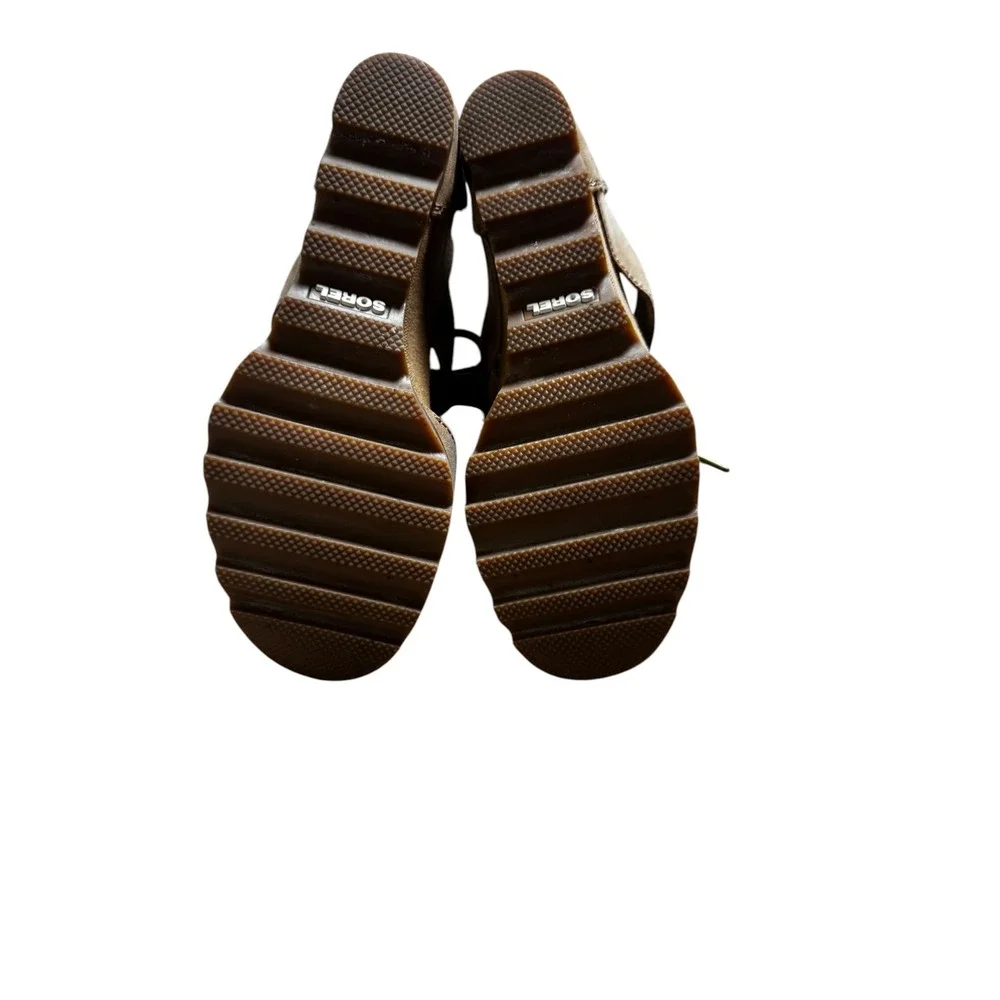 Sorel Joanie Lace Wedge Sandals Womens 9 Ash Brown‎ Excellent Leather NL2453-220